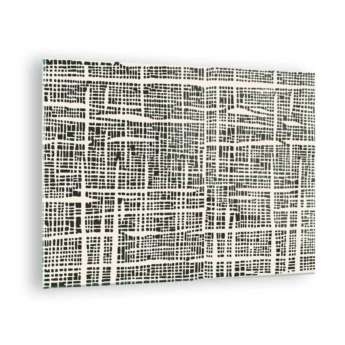 Glasbild - Bild auf glas - Eine schwarz-weiße Abstraktion, die einem Punktraster ähnelt. - 70x50cm - Gewebte Komposition - Moderne Wanddekoration für Wohnzimmer und Schlafzimmer ARTTOR