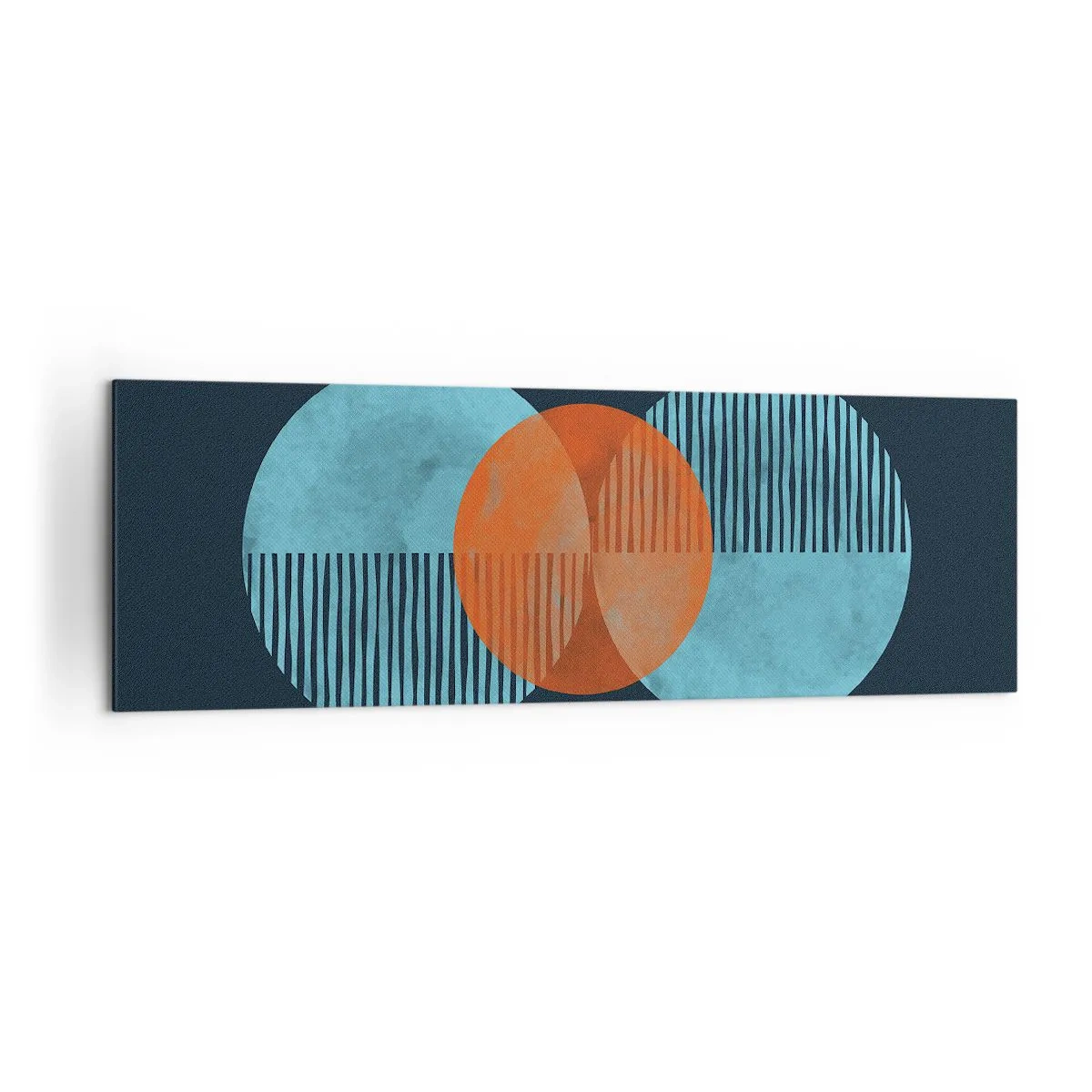 Bild auf Leinwand - Leinwandbild - Geometrische Kreise in Blau- und Orangetönen - 160x50cm - Symmetrische Komposition - Moderne Wanddekoration für Wohnzimmer und Schlafzimmer ARTTOR