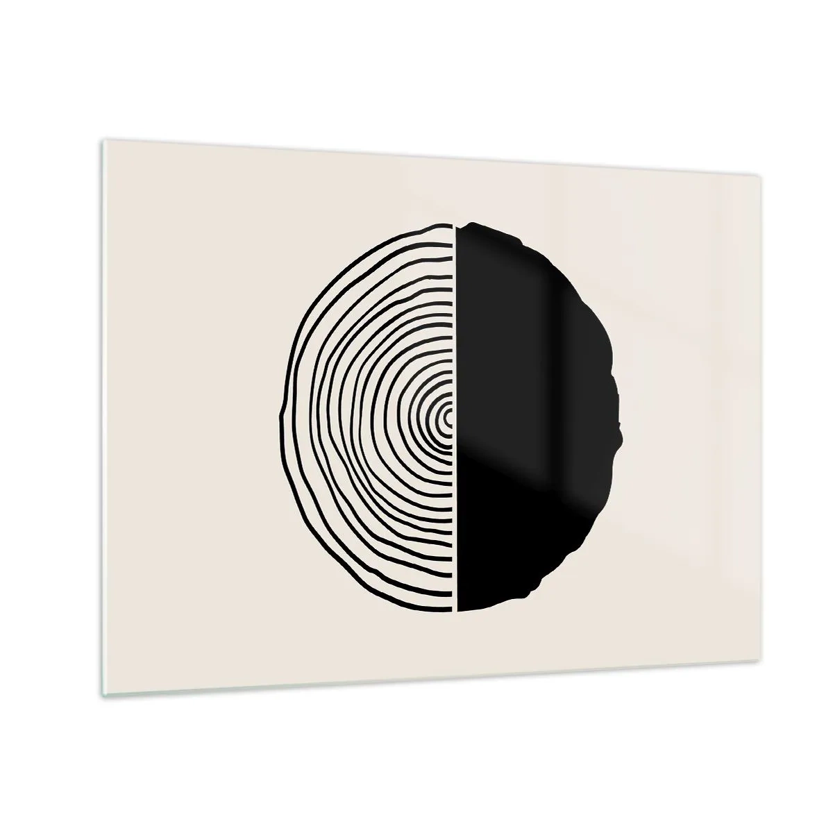 Glasbild - Bild auf glas - Eine minimalistische Grafik eines Querschnitts eines Baumstamms in zwei Hälften. - 70x50cm - Halb und halb - Moderne Wanddekoration für Wohnzimmer und Schlafzimmer ARTTOR