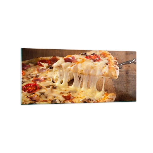 Glasbild - Bild auf glas - Pizza mit faserigem Käse - 120x50cm - Ein Meisterwerk der italienischen Kunst - Moderne Wanddekoration für Wohnzimmer und Schlafzimmer ARTTOR