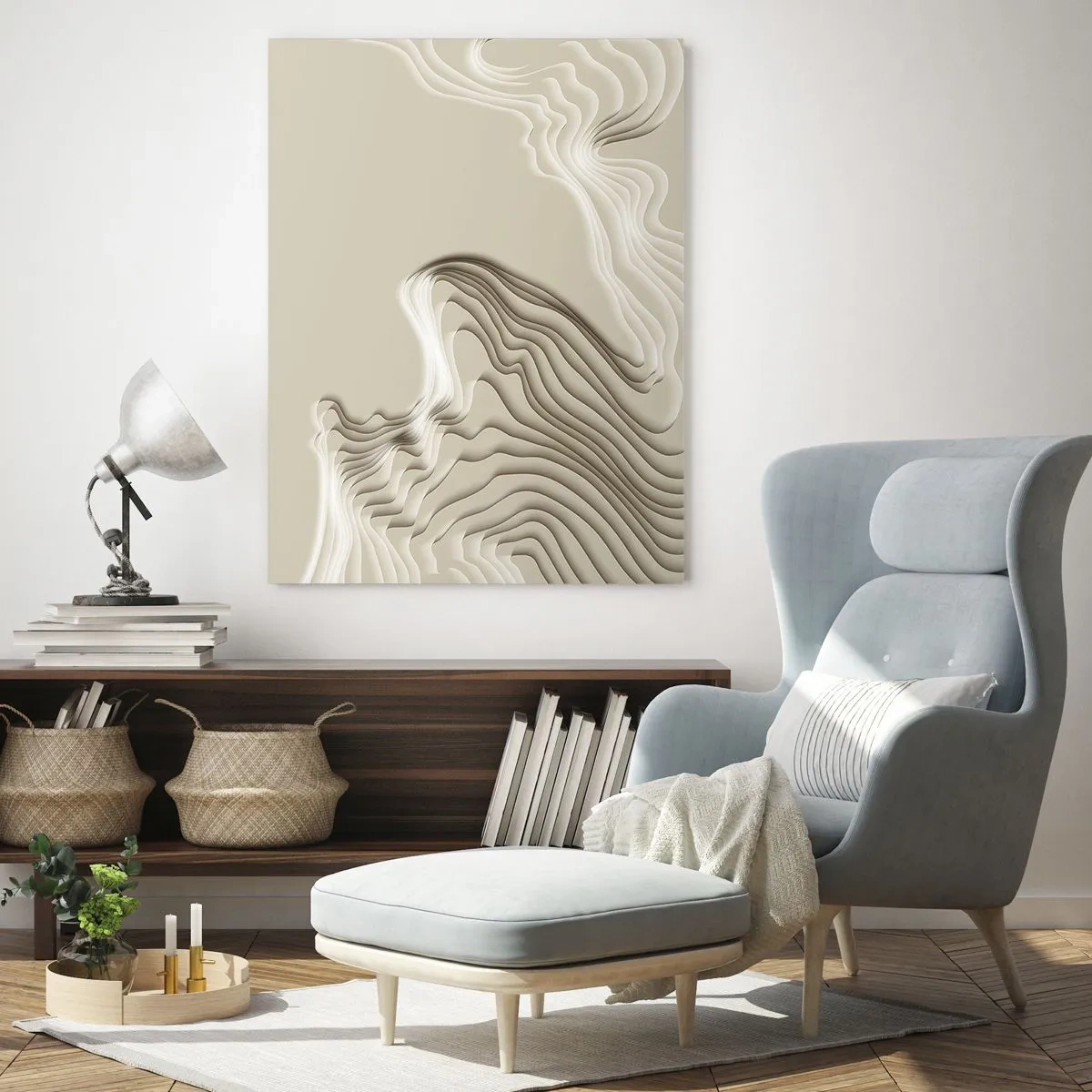 Glasbild - Bild auf glas - Ein abstraktes Muster in Beigetönen mit linearer Wirkung. - 80x120cm - Topographie der Kunst - Moderne Wanddekoration für Wohnzimmer und Schlafzimmer ARTTOR