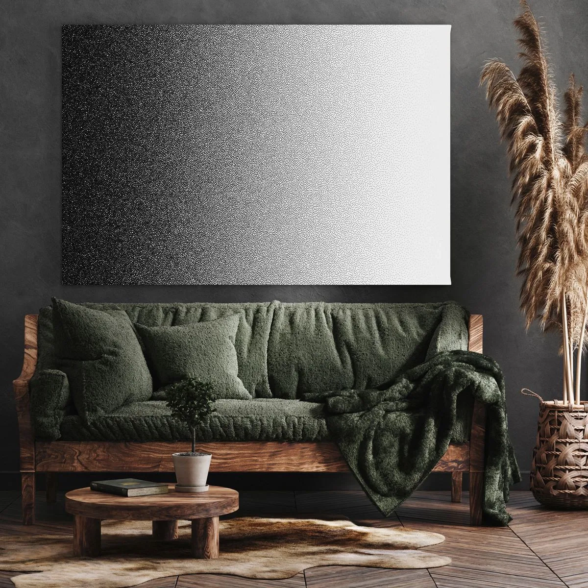 Bild auf Leinwand - Leinwandbild - Minimalistischer Schwarz-Weiß-Farbverlauf im Punkt - 70x50cm - Dem Licht entgegen - Moderne Wanddekoration für Wohnzimmer und Schlafzimmer ARTTOR