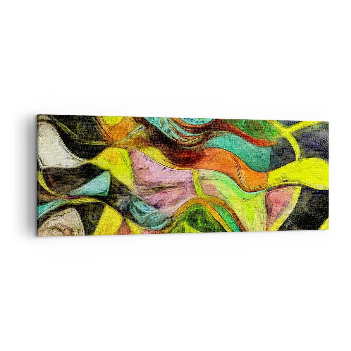 Bild auf Leinwand - Leinwandbild - Eine abstrakte Komposition mit bunten Punkten und dynamischen Linien. - 140x50cm - Bewegung ist Leben - Moderne Wanddekoration für Wohnzimmer und Schlafzimmer ARTTOR