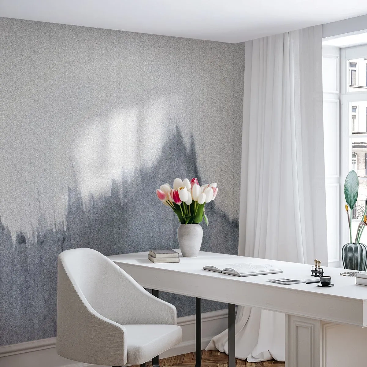 Fototapete Premium Canvas - Abstrakte graue Komposition im minimalistischen Stil - 100x70cm - Mysteriöse Aufzeichnung - Moderne Wanddekoration für Wohnzimmer und Schlafzimmer ARTTOR