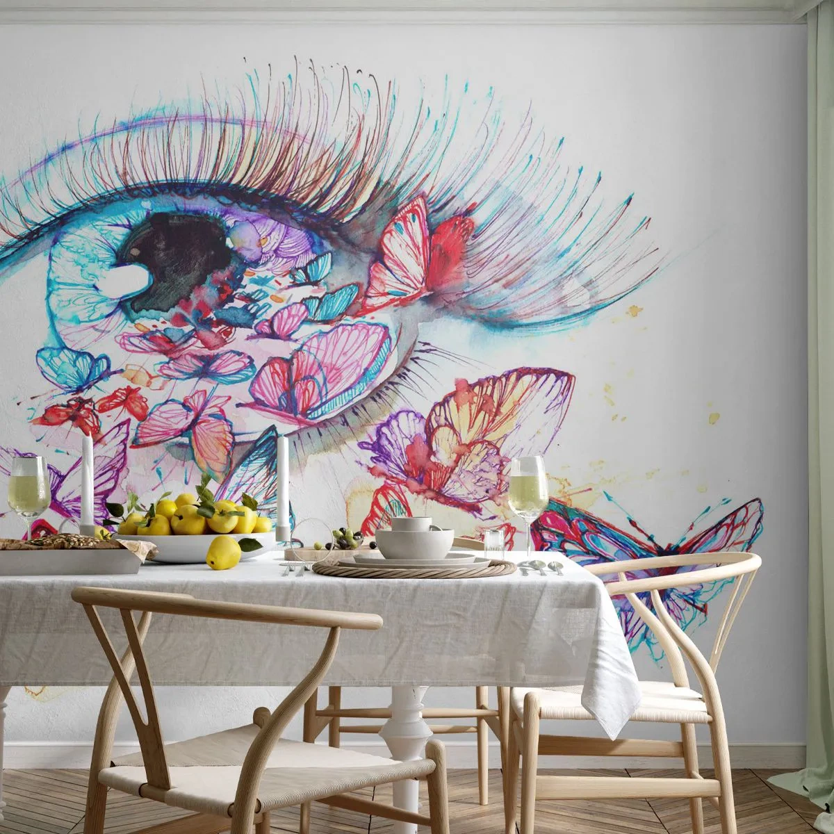 Fototapete Premium Canvas - Märchenhafter Augenzauber - Das Auge der Frau, Schmetterling, Abstraktion - 300x210 cm