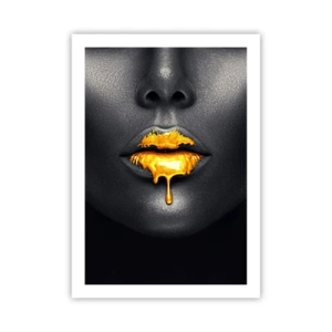Poster - Schwarzes Frauengesicht mit orangefarbener Farbe auf den Lippen - 50x70cm - Goldmaul - Moderne Wanddekoration für Wohnzimmer und Schlafzimmer ARTTOR