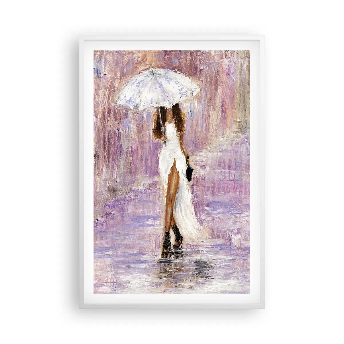 Poster in einem weißen Rahmen - Im lila Regen - 61x91 cm