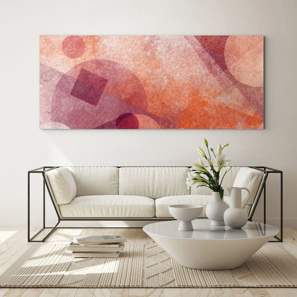 Glasbild - Bild auf glas - Geometrische Transformationen in Pink - 100x40 cm