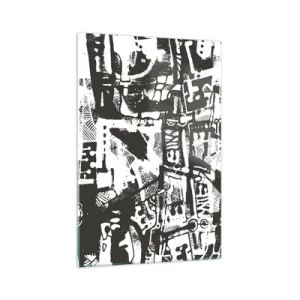 Glasbild - Bild auf glas - Abstraktes monochromes Retro-Muster - 70x100cm - Ordnung oder Chaos? - Moderne Wanddekoration für Wohnzimmer und Schlafzimmer ARTTOR