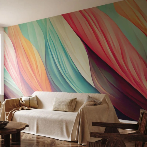 Fototapete Standard Eco - Regenbogengewebe - Pastell, Linien, Abstraktion - 150x105 cm