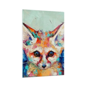 Glasbild - Bild auf glas - Ein farbenfrohes Porträt eines Fenneks im Stil der expressiven Malerei. - 70x100cm - Bist du bereit für mich? - Moderne Wanddekoration für Wohnzimmer und Schlafzimmer ARTTOR