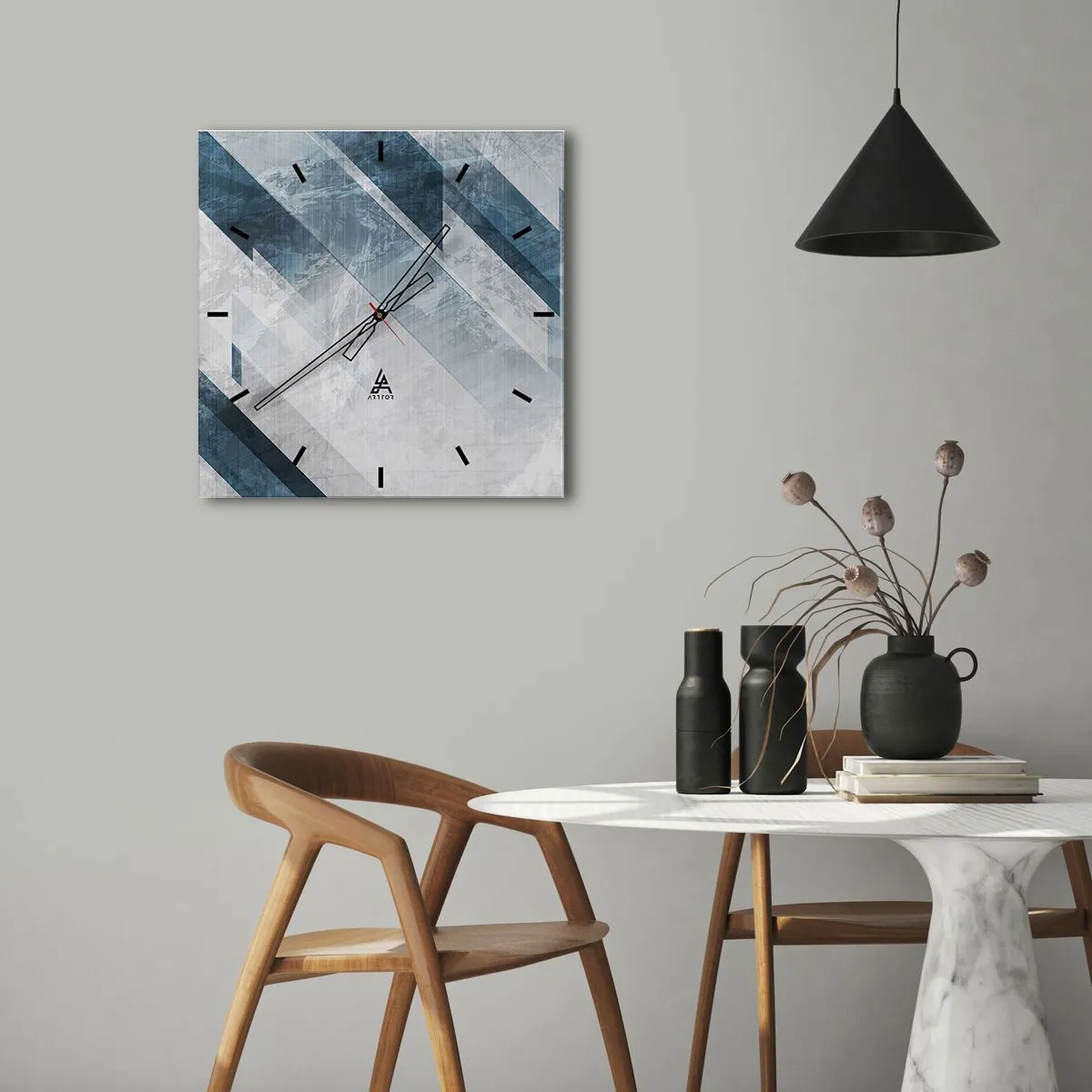 Wanduhr - Glasuhr - Räumliche Komposition - graue Bewegung - 40x40 cm