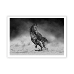 Poster - Ein schwarz-weißes Pferd galoppiert über den Sand - 100x70cm - Würdig des Emirs selbst - Moderne Wanddekoration für Wohnzimmer und Schlafzimmer ARTTOR