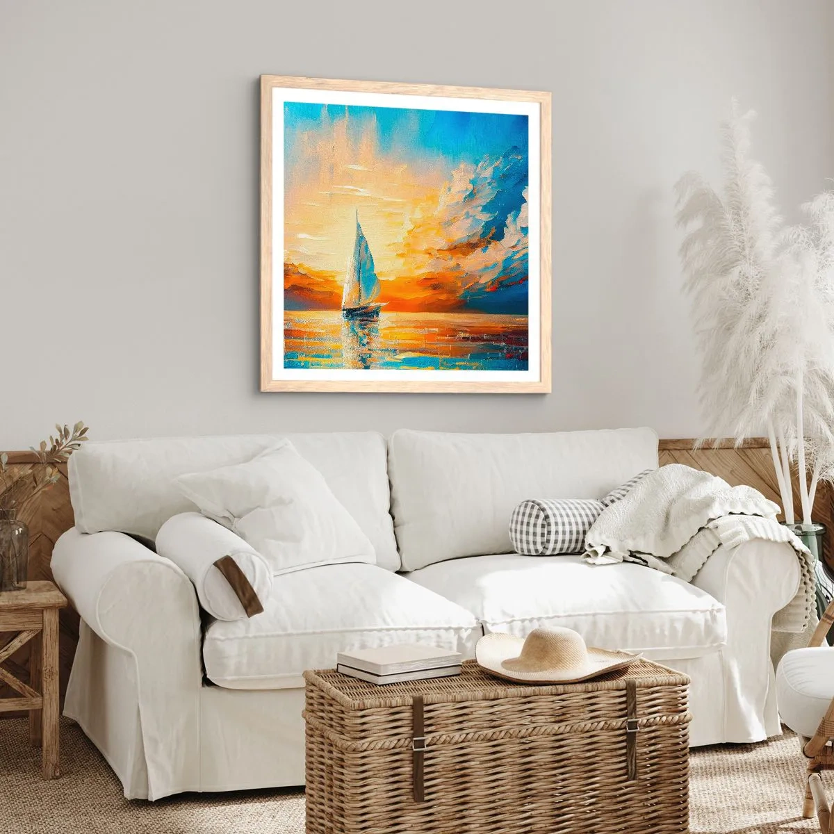 Poster in einem Rahmen aus heller Eiche - In Gold segeln - 40x40 cm