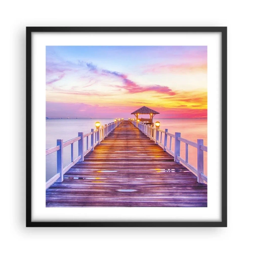 Poster in einem schwarzem Rahmen - Die lila-goldene Stille des Abends - 50x50 cm