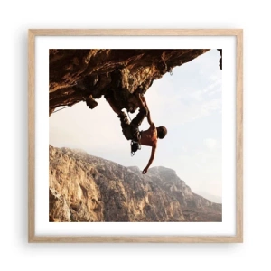 Poster in einem Rahmen aus heller Eiche - Die Welt ist in einer Hand auf einem Felsblock geschrumpft - 50x50 cm