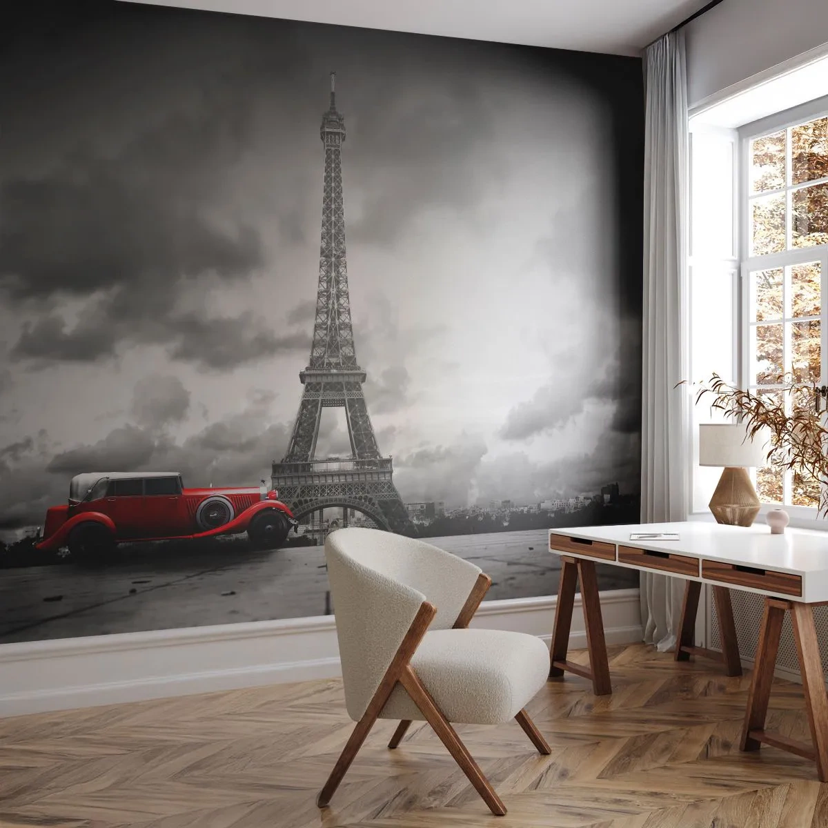 Fototapete Premium Sand - Vor nicht allzu langer Zeit in Paris - Automobil, Eiffelturm, Paris - 250x175 cm