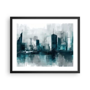 Poster in einem schwarzem Rahmen - Eine Stadt in der Farbe des Regens - 50x40 cm
