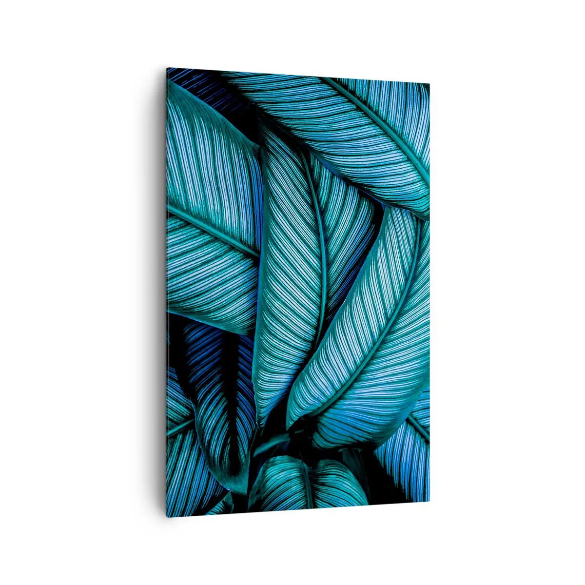 Bild auf Leinwand - Leinwandbild - Eine Nahaufnahme von türkisfarbenen Blättern mit lebendigen Details. - 80x120cm - Lebenslinien - Moderne Wanddekoration für Wohnzimmer und Schlafzimmer ARTTOR