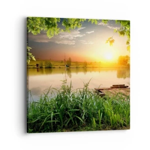 Bild auf Leinwand - Leinwandbild - Landschaft in einem grünen Rahmen - 40x40 cm