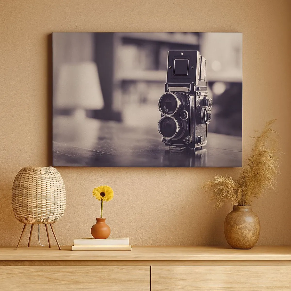 Bild auf Leinwand - Leinwandbild - Antike Kamera in Schwarz und Weiß - 70x50cm - Zauber alter Fotografie - Moderne Wanddekoration für Wohnzimmer und Schlafzimmer ARTTOR