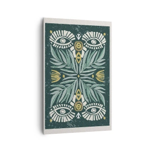 Bild auf Leinwand - Leinwandbild - Symmetrisches Pflanzenmuster auf grünem Hintergrund - 80x120cm - Wie ein Volksausschnitt - Moderne Wanddekoration für Wohnzimmer und Schlafzimmer ARTTOR