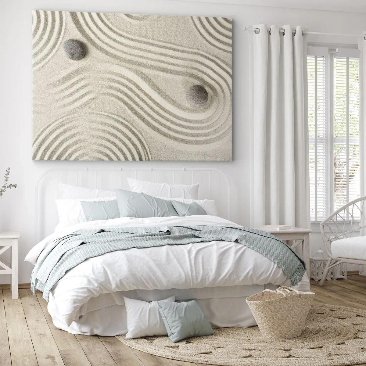 Bild auf Leinwand - Leinwandbild - Minimalistisches Zen-Design mit Sand und Steinen - 100x70cm - Ein Hauch von Wärme - Moderne Wanddekoration für Wohnzimmer und Schlafzimmer ARTTOR