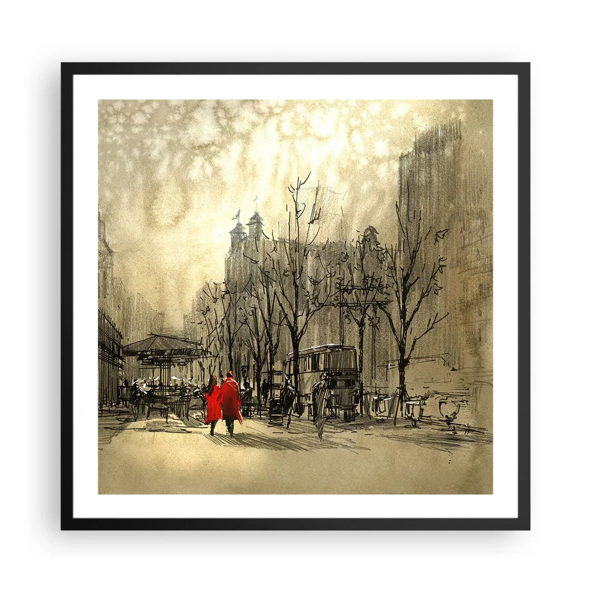 Poster in einem schwarzem Rahmen - Ein Date im Londoner Nebel - 60x60 cm