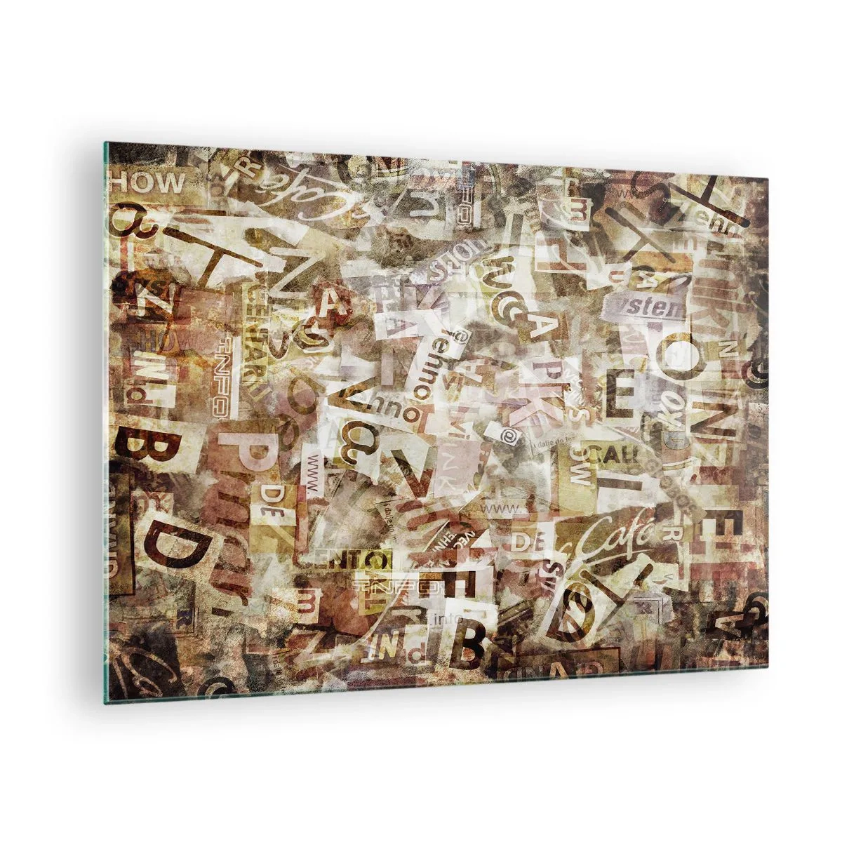 Glasbild - Bild auf glas - Vintage-Collage aus Briefen und Zeitungsausschnitten - 70x50cm - Ich vereinige das Geschwätz - Moderne Wanddekoration für Wohnzimmer und Schlafzimmer ARTTOR