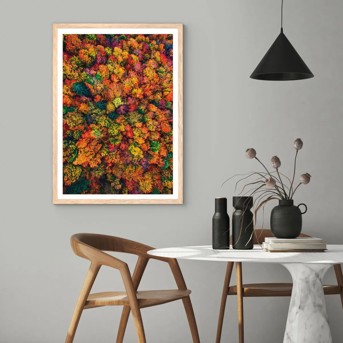 Poster in einem Rahmen aus heller Eiche - Blumenstrauß aus Herbstbäumen - 30x40 cm