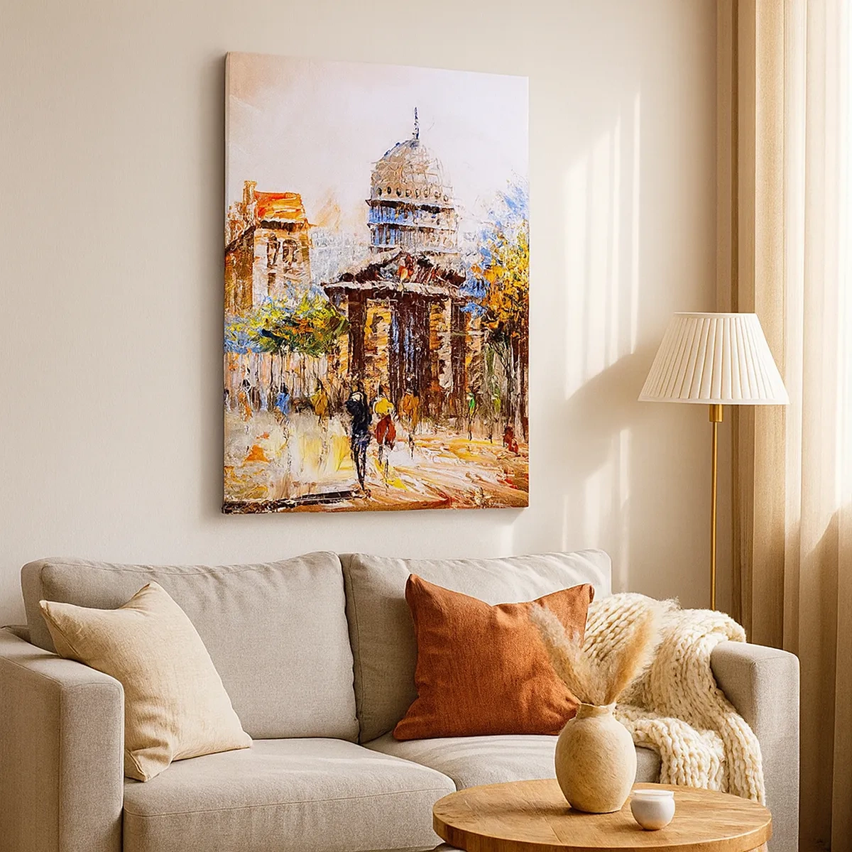 Bild auf Leinwand - Leinwandbild - Impressionistische Stadtszene mit historischem Gebäude - 50x70cm - Pariser Spaziergang - Moderne Wanddekoration für Wohnzimmer und Schlafzimmer ARTTOR