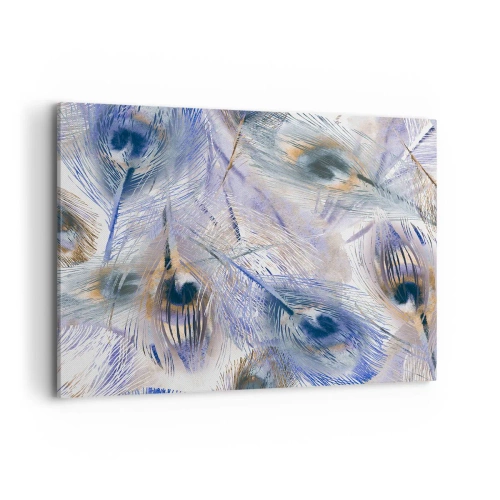 Bild auf Leinwand - Leinwandbild - Ein Muster mit Pfauenfedern in Blau- und Goldtönen - 100x70cm - Pfau-Komposition - Moderne Wanddekoration für Wohnzimmer und Schlafzimmer ARTTOR