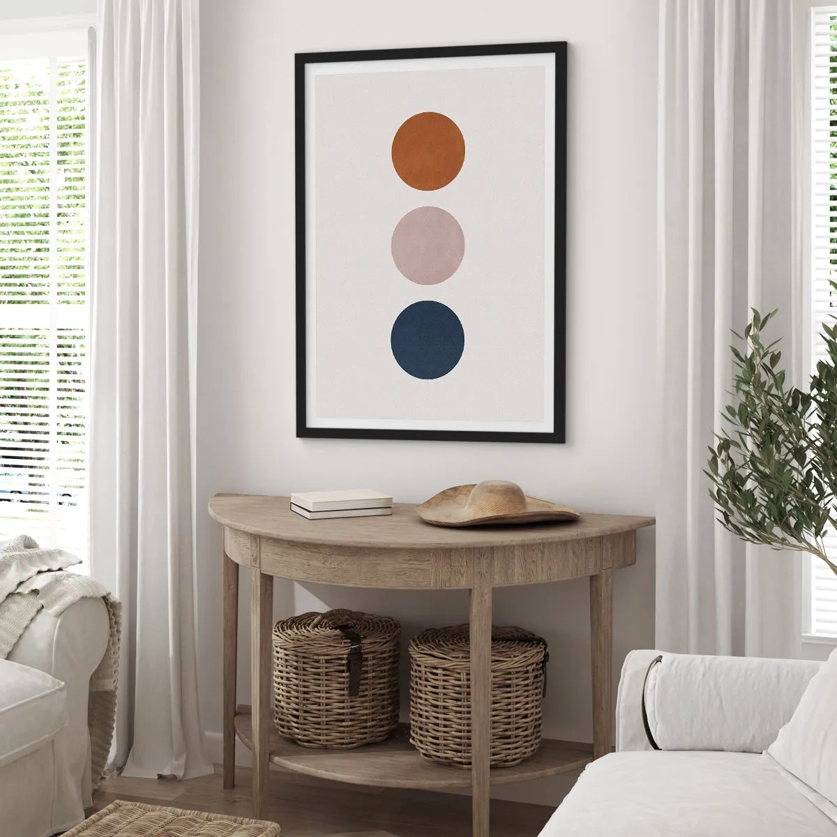 Poster in einem schwarzem Rahmen - Minimalistische Kreise in warmen Farbtönen auf hellem Hintergrund - 50x70cm - Ein Symbol für Exzellenz - Moderne Wanddekoration für Wohnzimmer und Schlafzimmer ARTTOR
