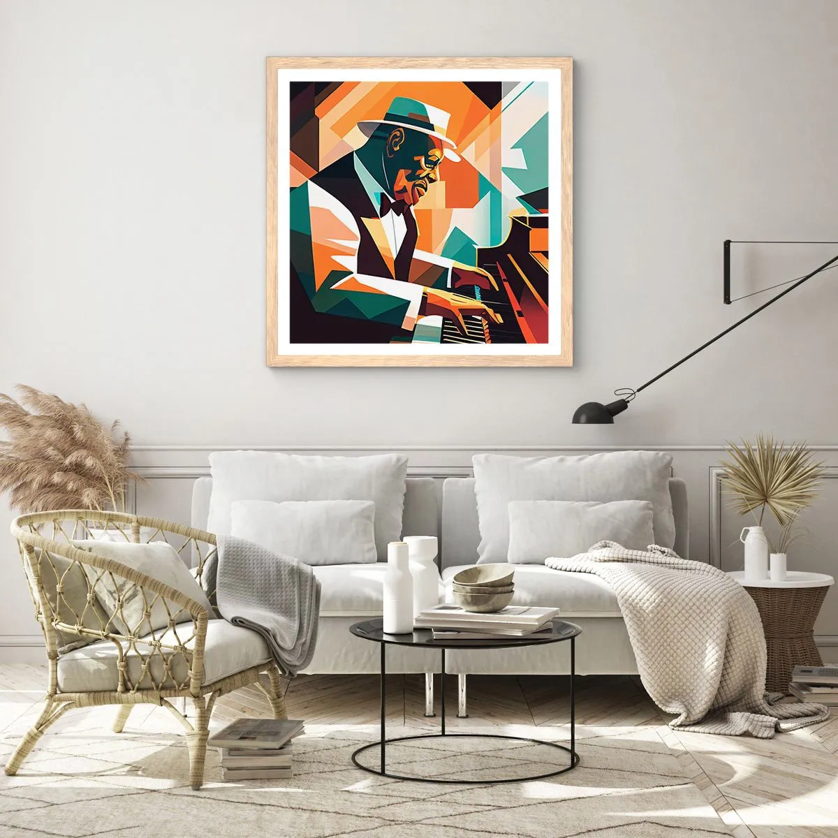 Poster in einem Rahmen aus heller Eiche - Alles vom Jazz - 50x50 cm