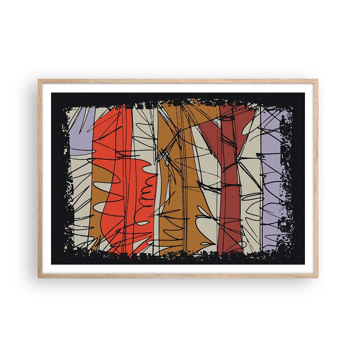 Poster in einem Rahmen aus heller Eiche - Spontane Komposition - 100x70 cm