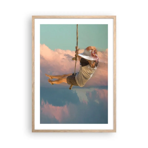 Poster in einem Rahmen aus heller Eiche - Spaß in den Wolken - 50x70 cm