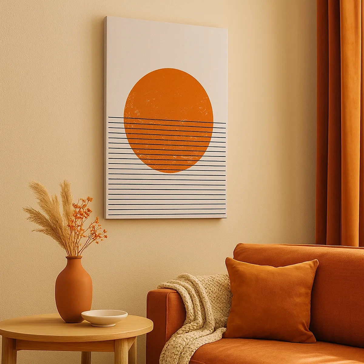 Bild auf Leinwand - Leinwandbild - Minimalistische Sonne mit geometrischen Linien - 50x70cm - Immer die Sonne - Moderne Wanddekoration für Wohnzimmer und Schlafzimmer ARTTOR