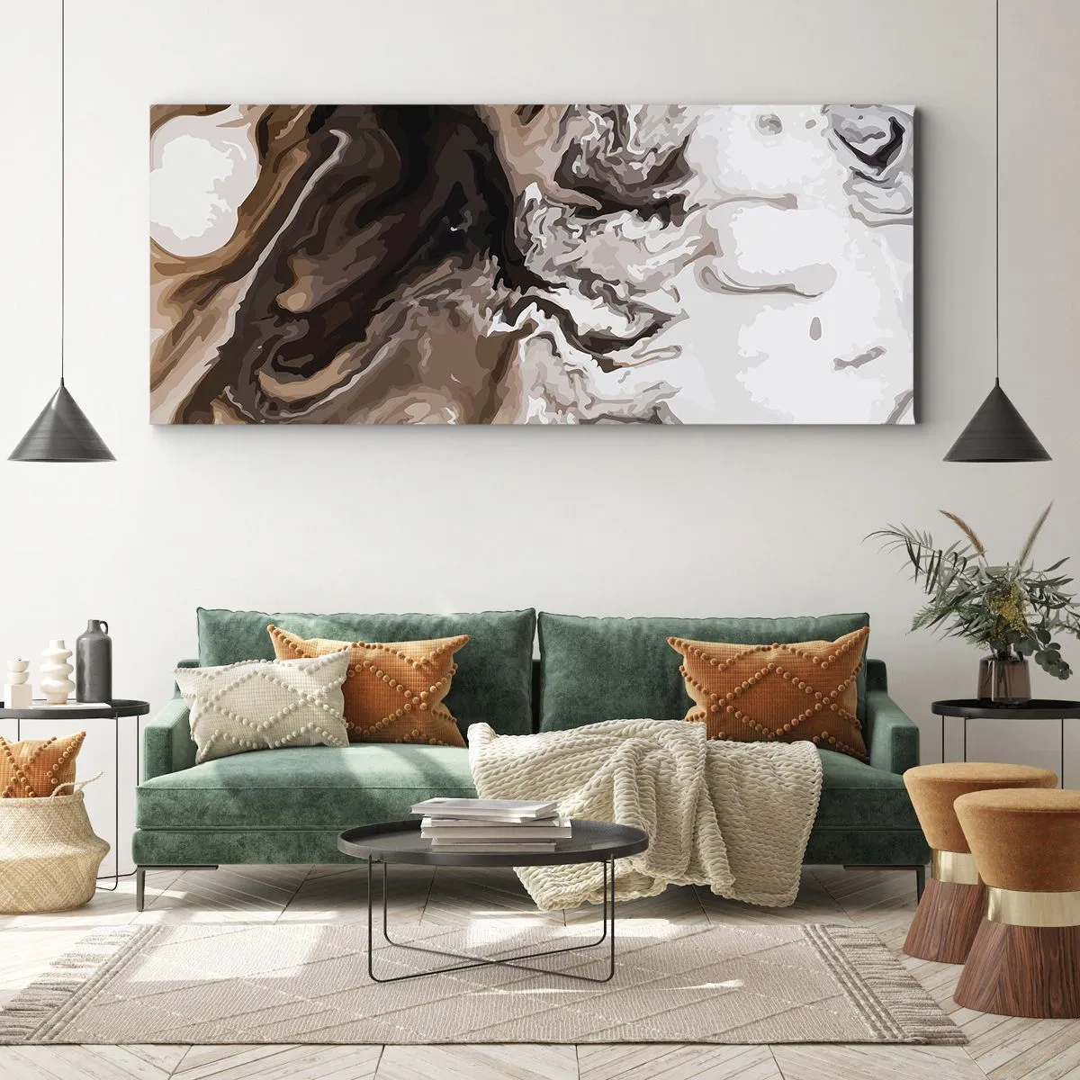 Bild auf Leinwand - Leinwandbild - Abstraktion in Brauntönen mit dynamischen Linien - 120x50cm - Farbkontrast - Moderne Wanddekoration für Wohnzimmer und Schlafzimmer ARTTOR