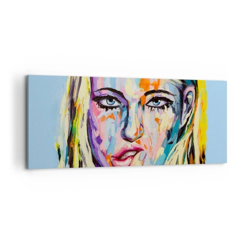 Bild auf Leinwand - Leinwandbild - Farbenfrohes Porträt einer Frau im abstrakten Stil - 120x50cm - Schau ihr direkt in die Augen - Moderne Wanddekoration für Wohnzimmer und Schlafzimmer ARTTOR