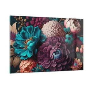Glasbild - Bild auf glas - Eine reiche Komposition aus Blumen in intensiven Farben - 120x80cm - Natur in Hülle und Fülle - Moderne Wanddekoration für Wohnzimmer und Schlafzimmer ARTTOR