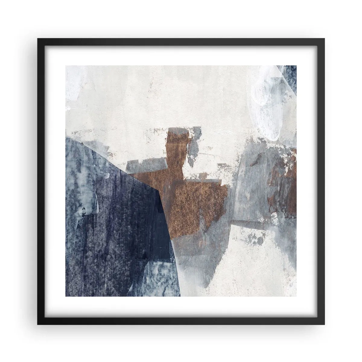 Poster in einem schwarzem Rahmen - Blaue und braune Formen - 50x50 cm
