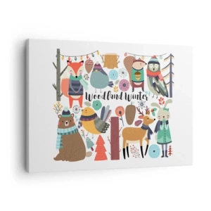 Bild auf Leinwand - Leinwandbild - Winterwaldtiere in farbenfrohen Grafiken - 70x50cm - Märchenhafter Urlaub im Wald - Moderne Wanddekoration für Wohnzimmer und Schlafzimmer ARTTOR