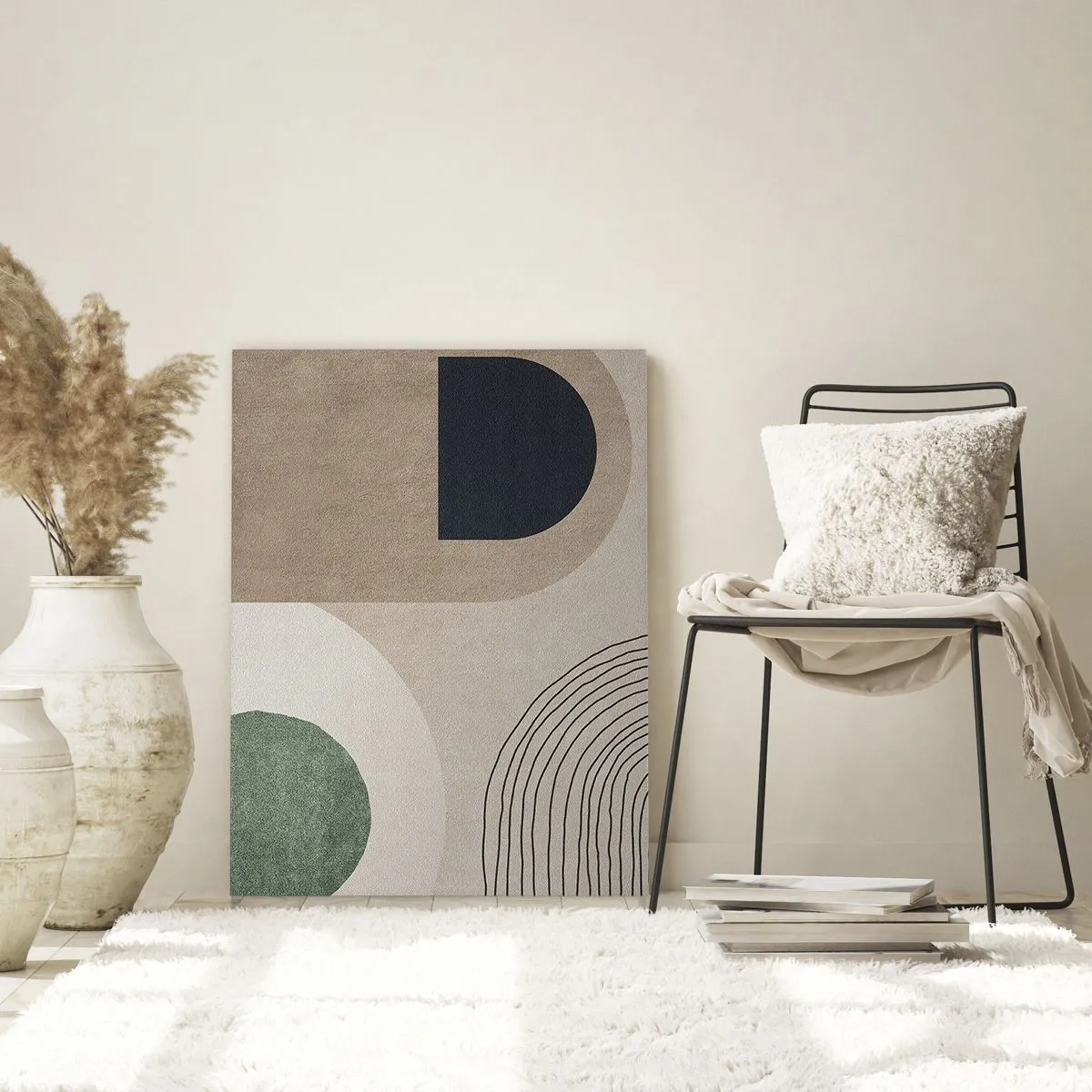 Glasbild - Bild auf glas - Geometrische Formen in Beige- und Grüntönen - 80x120cm - Sanftheit des Ovals - Moderne Wanddekoration für Wohnzimmer und Schlafzimmer ARTTOR