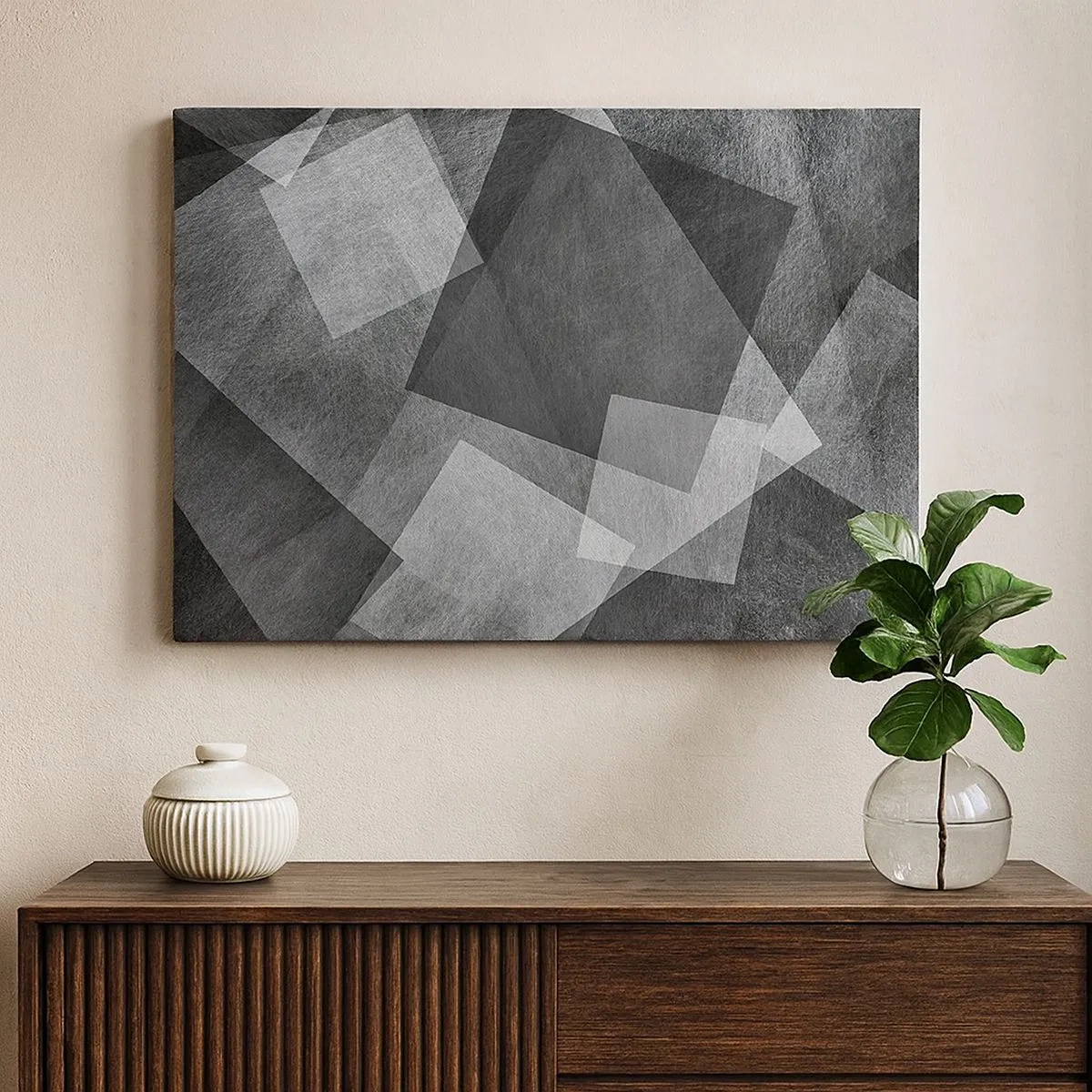 Bild auf Leinwand - Leinwandbild - Schwarz-Weiß-Abstraktion mit geometrischen Formen - 70x50cm - Das ewige Symbol für Beständigkeit und Ordnung - Moderne Wanddekoration für Wohnzimmer und Schlafzimmer ARTTOR