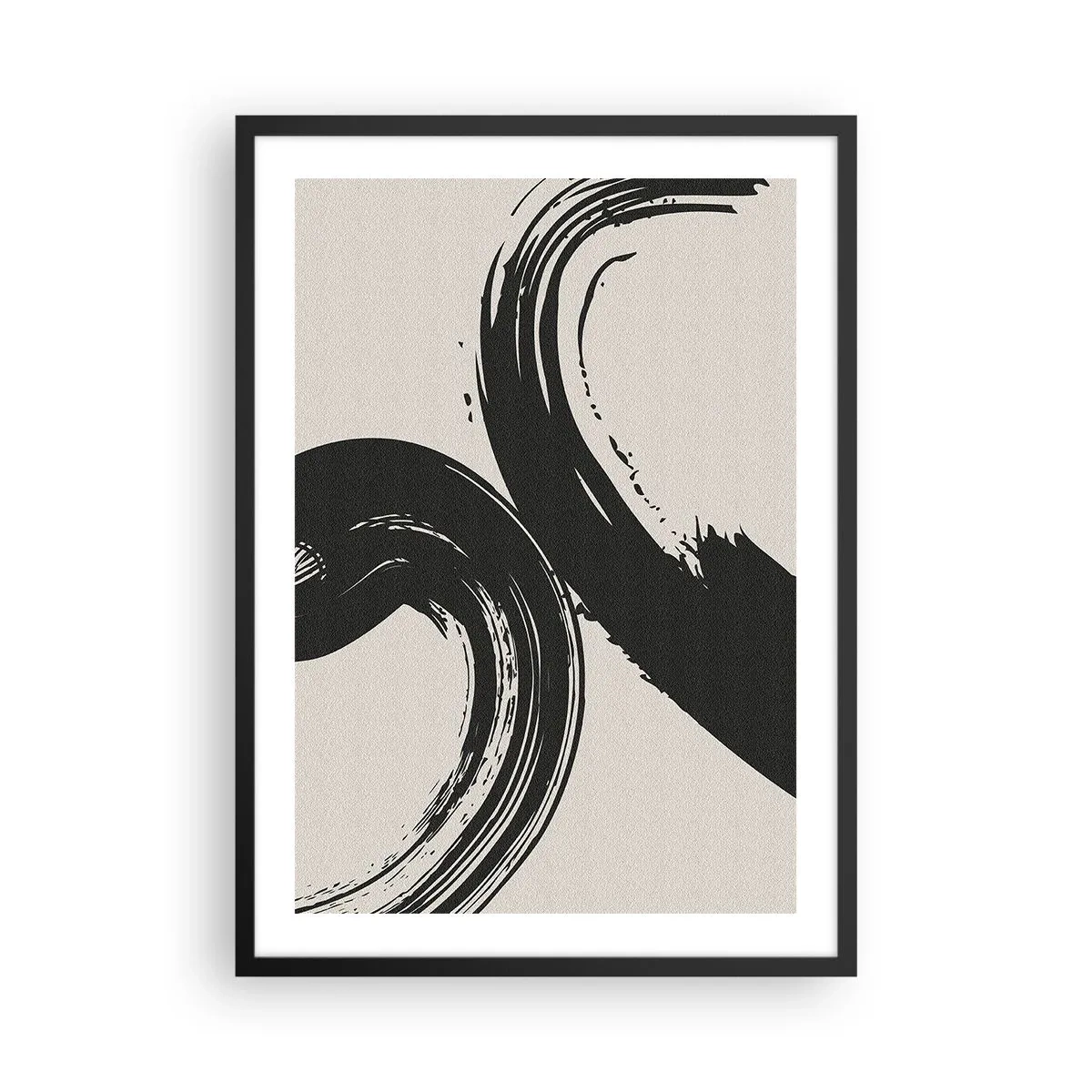 Poster in einem schwarzem Rahmen - Dynamische Pinselstriche auf beigem Hintergrund - 50x70cm - Ausladend und kreisförmig - Moderne Wanddekoration für Wohnzimmer und Schlafzimmer ARTTOR