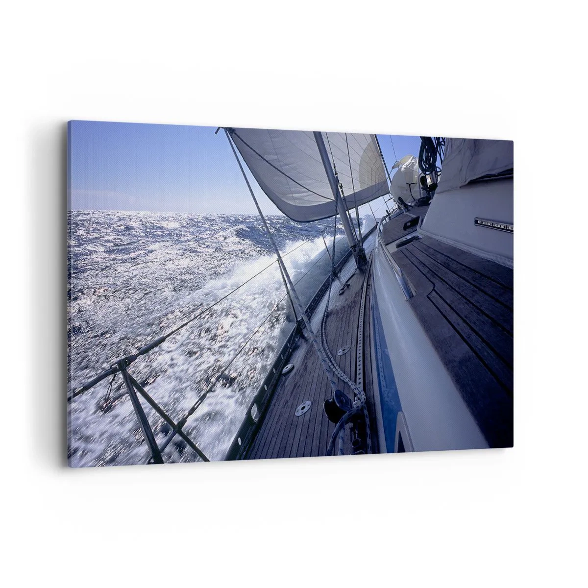 Bild auf Leinwand - Leinwandbild - Ein Segelboot in stürmischer See mit weißen Segeln und einem Holzdeck. - 120x80cm - Ich weiß was es heißt ein Vogel zu sein - Moderne Wanddekoration für Wohnzimmer und Schlafzimmer ARTTOR