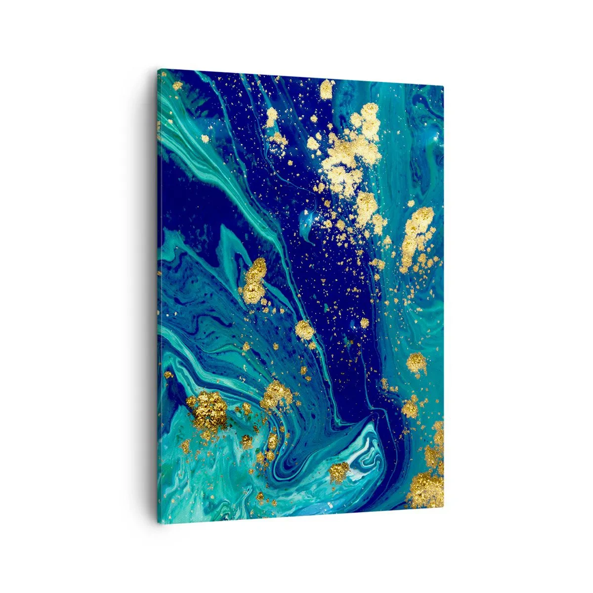 Bild auf Leinwand - Leinwandbild - Eine abstrakte Komposition mit blauen, grünen und goldenen Akzenten. - 50x70cm - Die Blütenblätter der Sonne - Moderne Wanddekoration für Wohnzimmer und Schlafzimmer ARTTOR