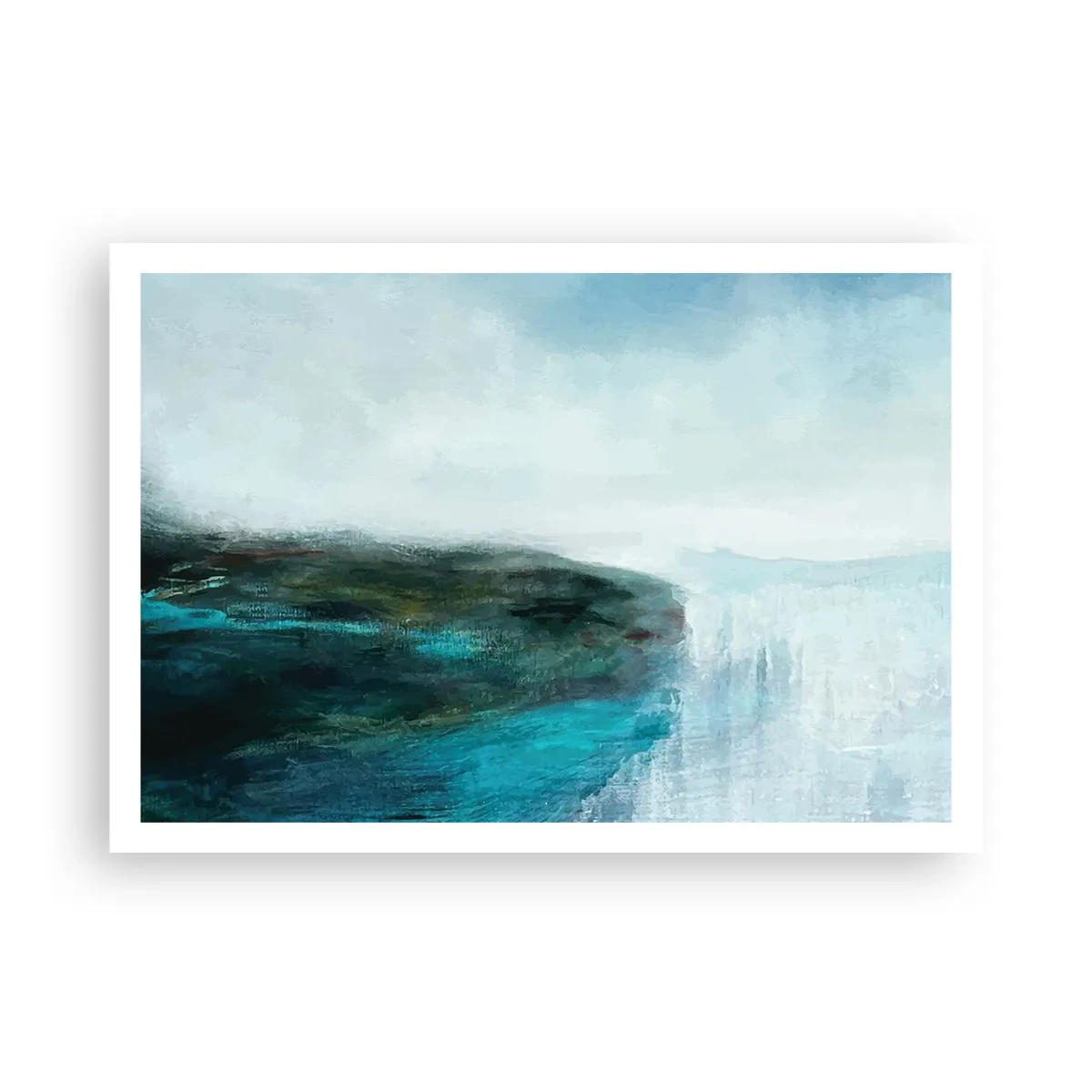 Poster - Abstrakte Landschaft in Türkis- und Grautönen - 100x70cm - Nautische Abstraktion - Moderne Wanddekoration für Wohnzimmer und Schlafzimmer ARTTOR