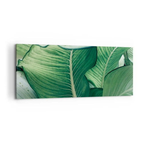 Bild auf Leinwand - Leinwandbild - Grüne Blätter mit ausdrucksstarken Details und Struktur - 120x50cm - Intensiv grünes Leben - Moderne Wanddekoration für Wohnzimmer und Schlafzimmer ARTTOR