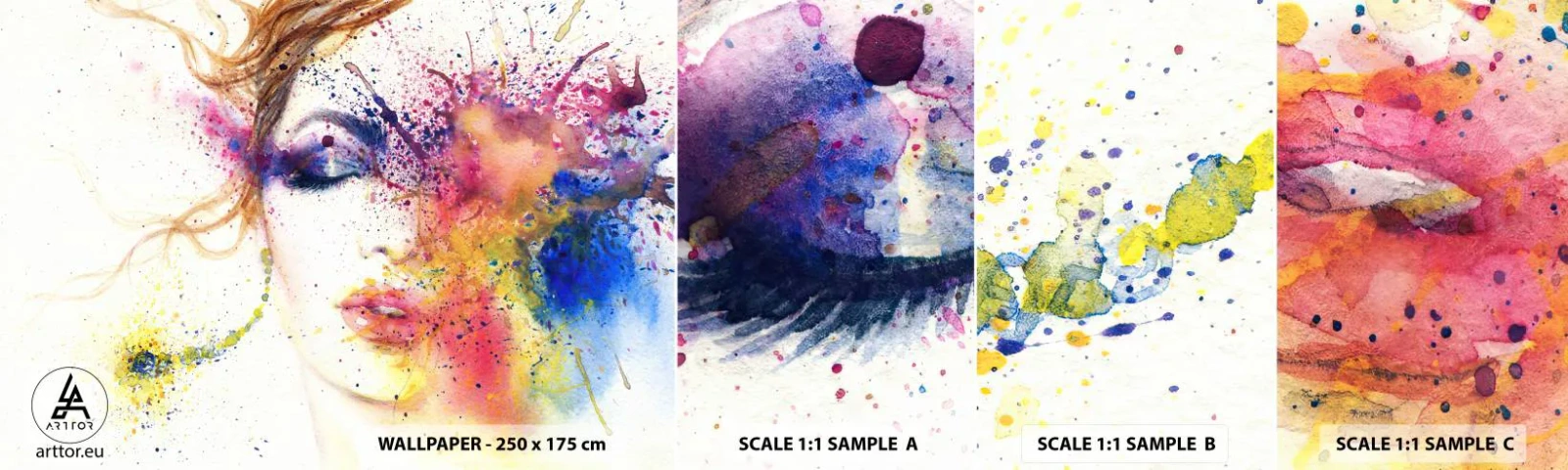 Fototapeten Muster Selbstklebend Deluxe Sticker - Regenbogenschwindel - Abstraktion, Das Gesicht einer Frau, Porträt einer Frau - 100x30 cm